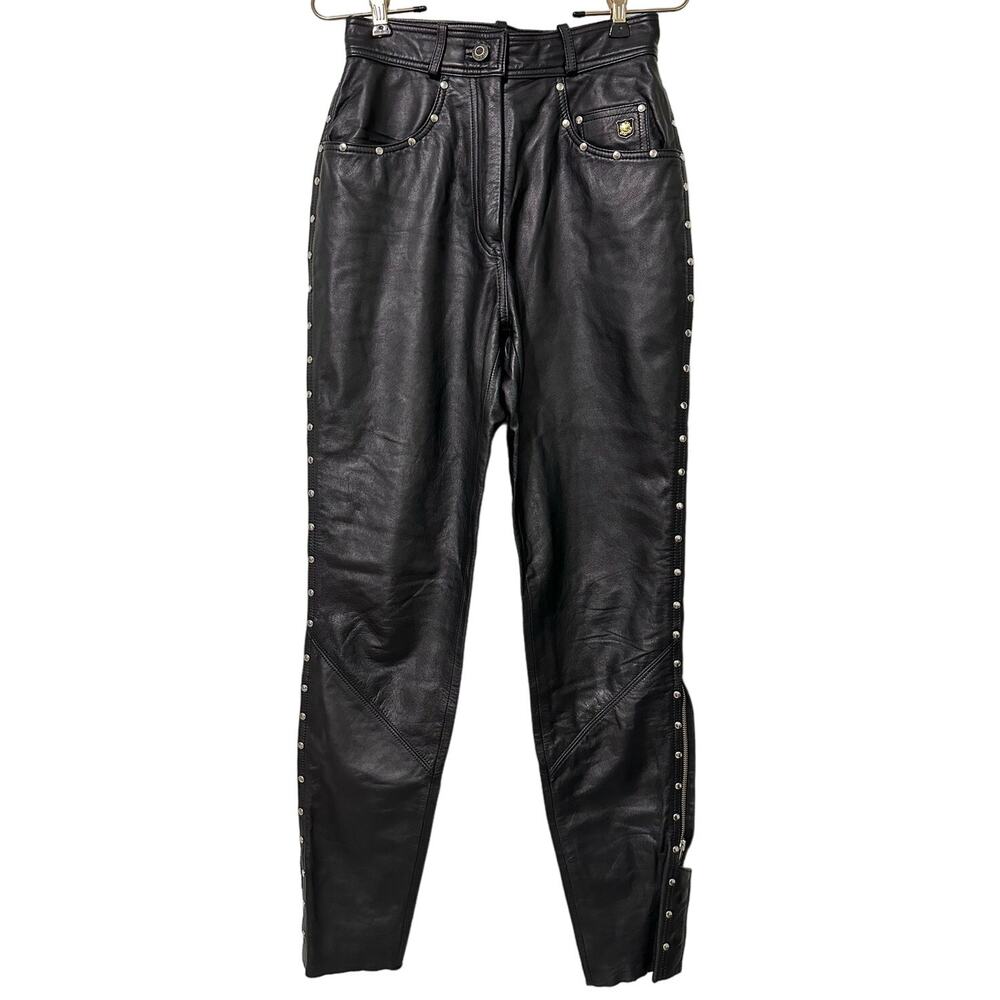 Harley Davidson Genuine Leather Studded Riding Biker Moto Pants - Size 34/6W